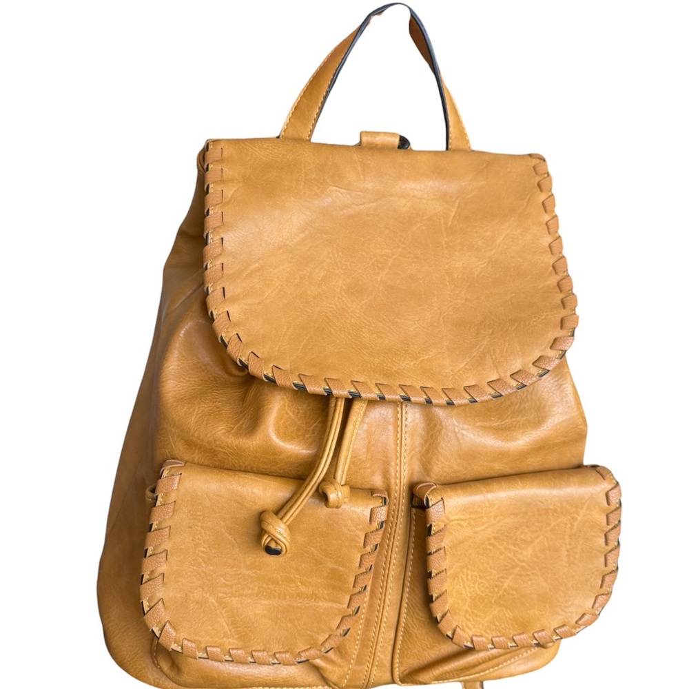 Tan Leather-Style Women's Backpack Bag